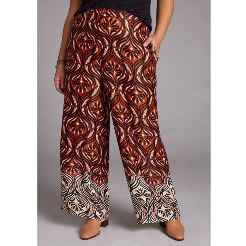 Anthropologie | Women's Boho Neutral Geometric Print Flowy Breezy Pants Size 6